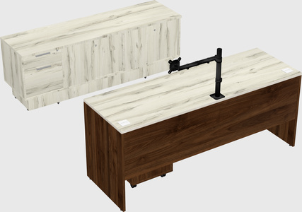 Parallel desk with low credenza
