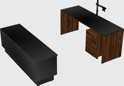 Parallel desk with low credenza