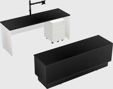 Parallel desk with low credenza
