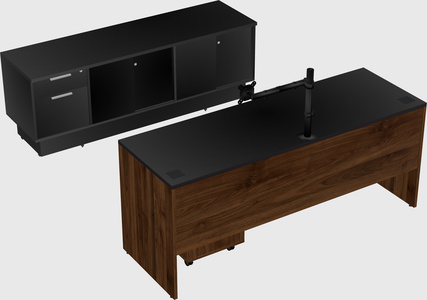Parallel desk with low credenza