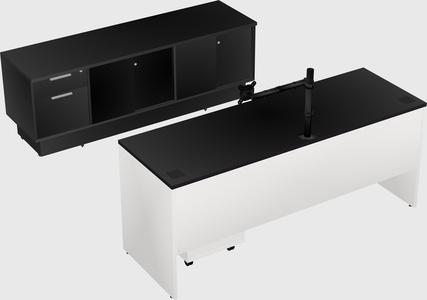 Parallel desk with low credenza