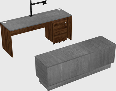 Parallel desk with low credenza