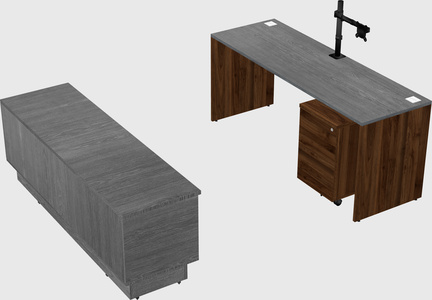 Parallel desk with low credenza