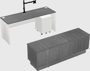 Parallel desk with low credenza