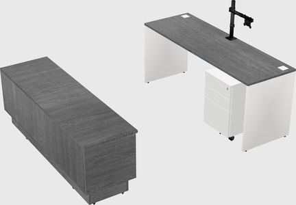 Parallel desk with low credenza