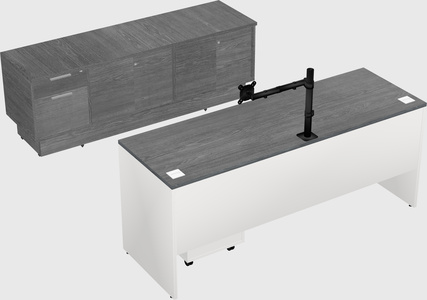 Parallel desk with low credenza