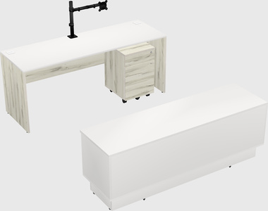 Parallel desk with low credenza