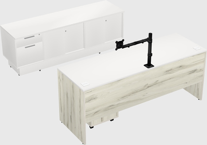 Parallel desk with low credenza