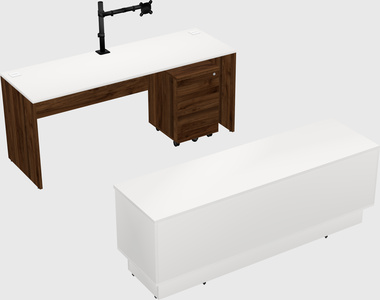Parallel desk with low credenza