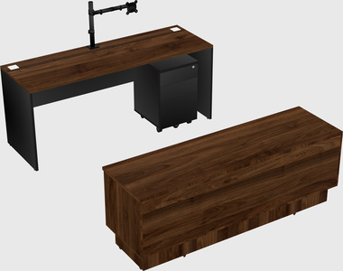 Parallel desk with low credenza