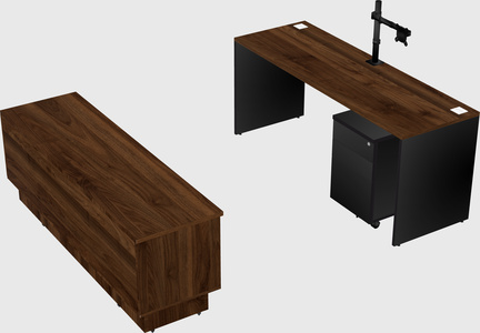 Parallel desk with low credenza