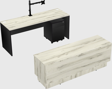 Parallel desk with low credenza