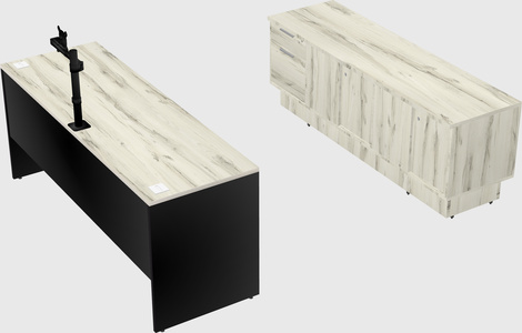 Parallel desk with low credenza