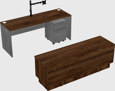 Parallel desk with low credenza