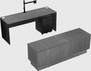 Parallel desk with low credenza
