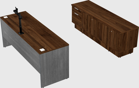 Parallel desk with low credenza
