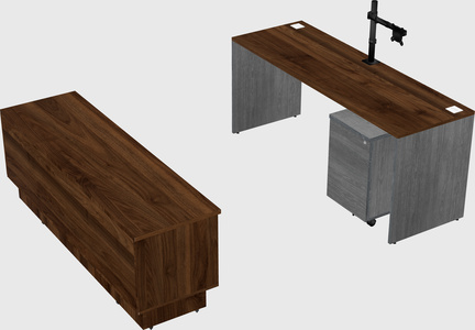 Parallel desk with low credenza