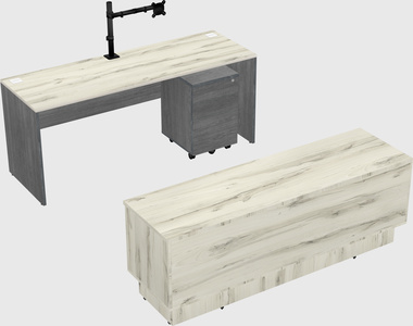 Parallel desk with low credenza