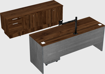 Parallel desk with low credenza