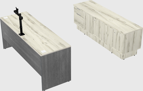 Parallel desk with low credenza