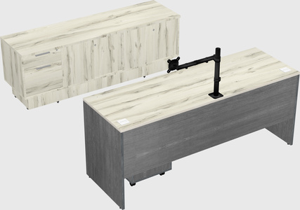 Parallel desk with low credenza