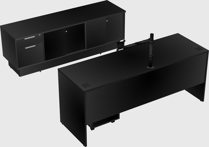 Parallel desk with low credenza