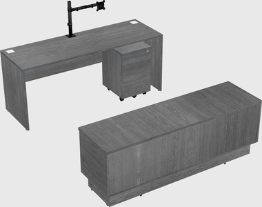 Parallel desk with low credenza
