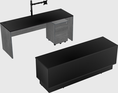 Parallel desk with low credenza