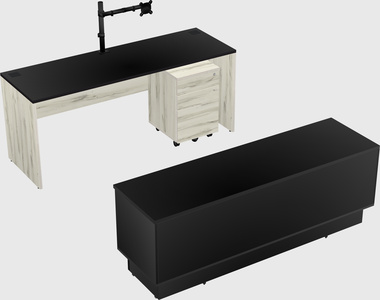 Parallel desk with low credenza