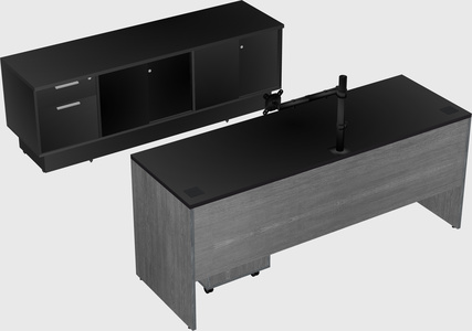 Parallel desk with low credenza