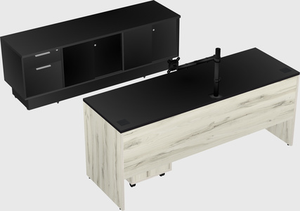 Parallel desk with low credenza