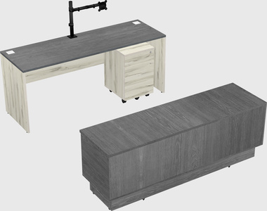 Parallel desk with low credenza