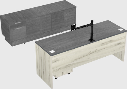 Parallel desk with low credenza