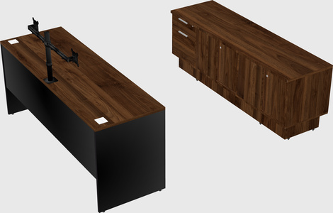 Parallel desk with low credenza