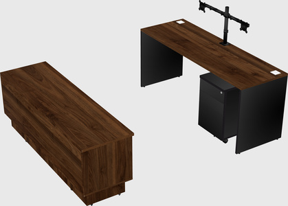 Parallel desk with low credenza