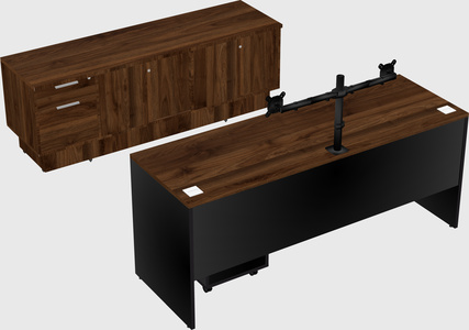 Parallel desk with low credenza