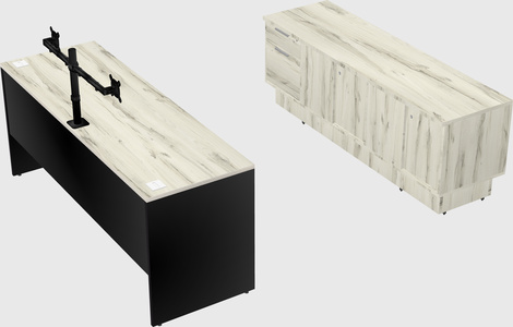Parallel desk with low credenza