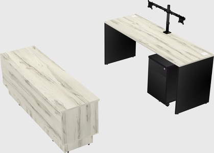 Parallel desk with low credenza