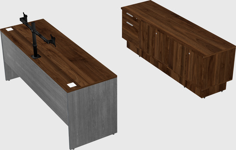 Parallel desk with low credenza