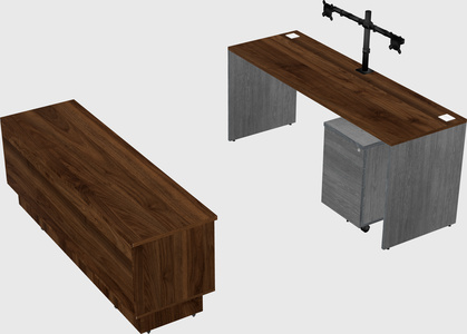 Parallel desk with low credenza