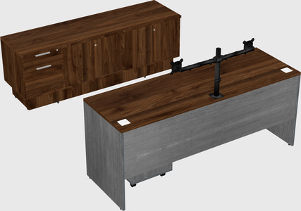 Parallel desk with low credenza