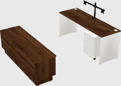 Parallel desk with low credenza