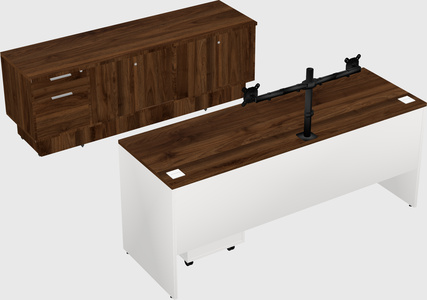Parallel desk with low credenza