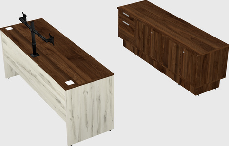 Parallel desk with low credenza