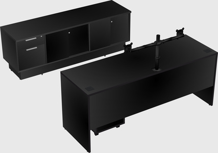 Parallel desk with low credenza