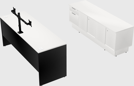 Parallel desk with low credenza
