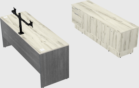Parallel desk with low credenza