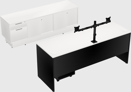Parallel desk with low credenza