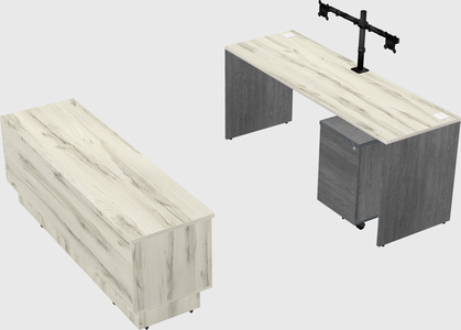 Parallel desk with low credenza