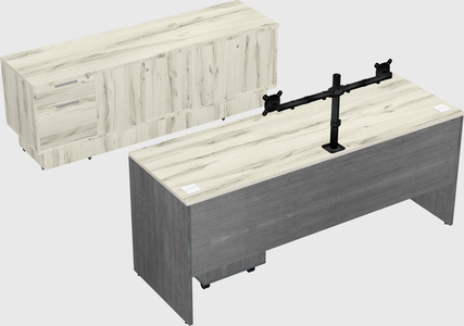 Parallel desk with low credenza